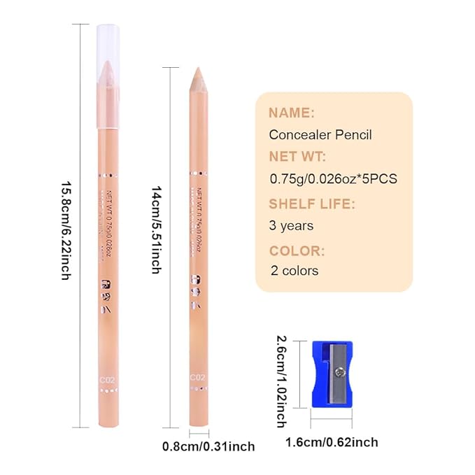 Multi-Use Concealer Sticks Contour Pencils, Light Medium Natural Beige Cream Eyeliner Pen, Matte Finish for Under Eye, Dark Circles, Conceal Blemish,Freckle,Aging Spot,Acne,Freckle, with Sharpener