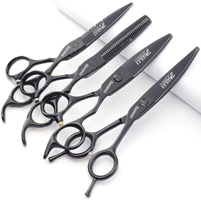 SHARONDS Hair Cutting Scissors Set, Hair Scissors, Thinning Scissors, Black, 6 Inches, 440C (6 Inches, 4 Pieces)