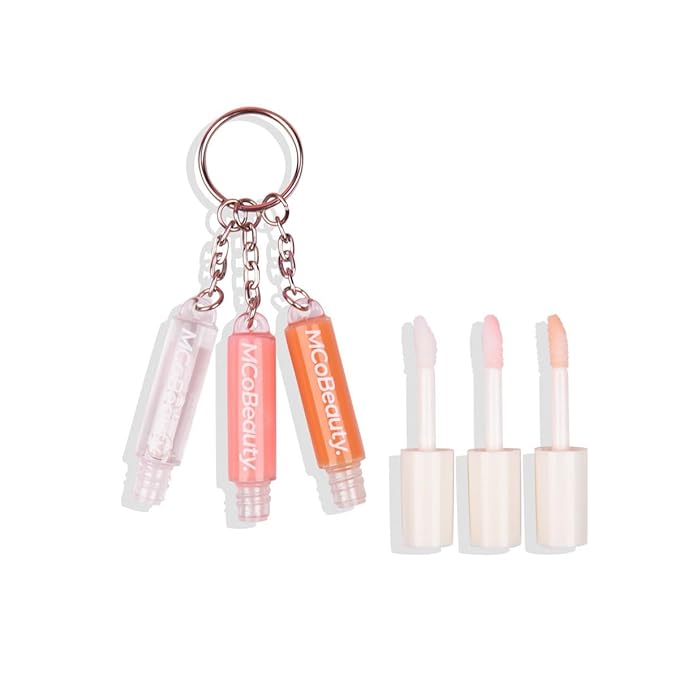 MCoBeauty - Lip Gloss Trio - 3-in-1 Gloss Keyring with Three Shades for On-the-Go Hydration & Shine - Vegan, Cruelty-Free Lip Makeup - Stocking Stuffers for Teen Girls and Women, Christmas Gifts