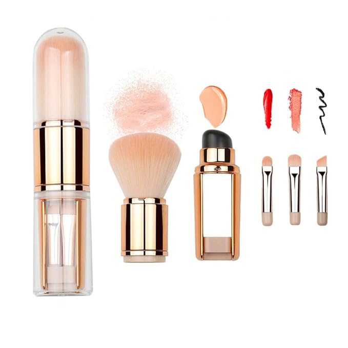 Bling Toman Mini 4 in 1 Makeup Brushes Set,Makeup Sponge,Blush Blending,Eyeshadow,Eyebrow&Liner Lip Face Foundation All-in-One Brushes Travel Makeup Brushes with Silicone Sponge