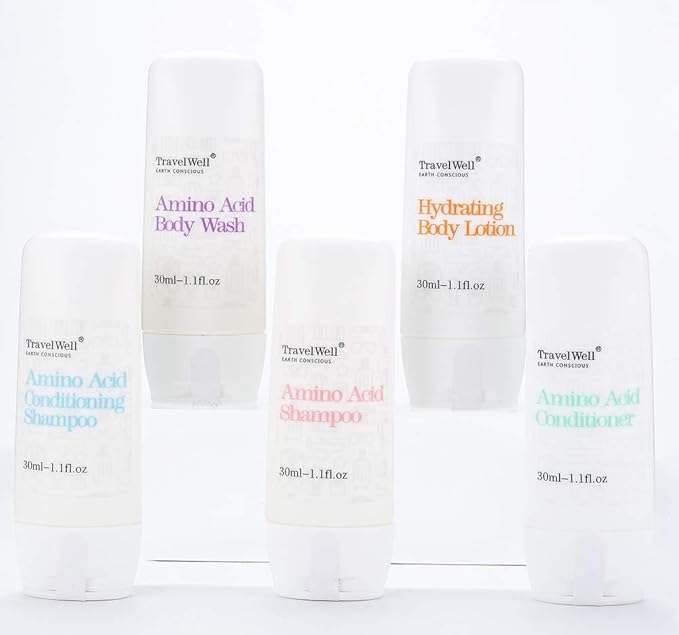 Travel Well Mini Shampoo & Conditioner Set - Amino Acid Travel Shampoo & Conditioner - Paraben-Free Mini Soap Bars Guest Bathroom Toiletries - 25 Bottles (1.01 Fl Oz) & 25 Bars (28 g)