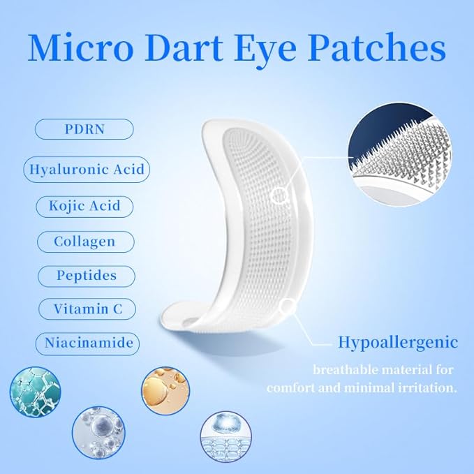 Natener 4 pairs PDRN Micro Eye Patches, Under Eye Patches for Puffy eyes, Dark Circles & Wrinkle | Hyaluronic Acid, Kojic Acid, Collagen, Peptides, Vitamin C, Niacinamide - Korean Popular Eye Care