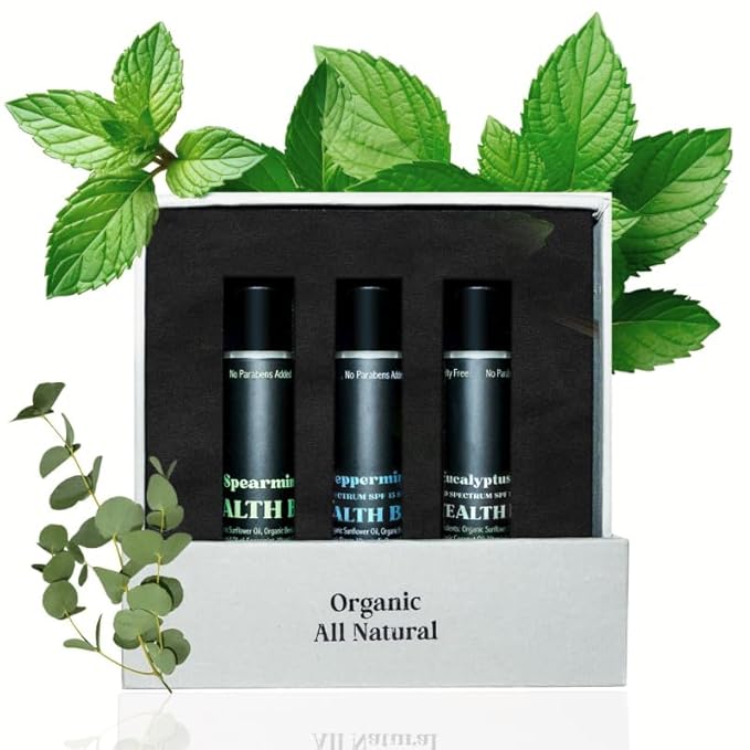 Stealth Balms Men's Organic Mint Lip Balm - SPF 15 Sun Protection - Moisturizing Lip Balm - 3 Pack: Spearmint, Peppermint, Eucalyptus Mint - Gift for Men