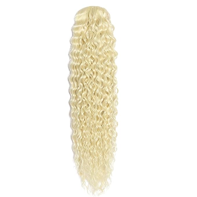 Deep Wave Ponytail Extension for Women 24 Inch 613# Curly Wavy Ponytail Hair Extensions Drawstring with Clips Short Synthetic Hairpiece for Daily and Party