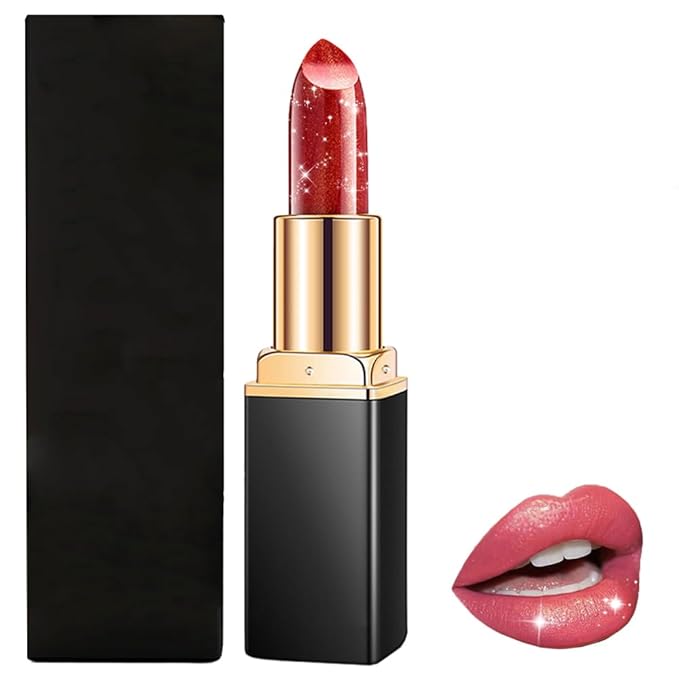 Diamond Glitter Lipstick, 2025 New Velvet Glow Lip Gloss Waterproof Non-sticky Creamy Lipcolor,Long-Lasting Moisturizer Lip Balm with Sparkling Finish Hydrating Lip Stains (A04)