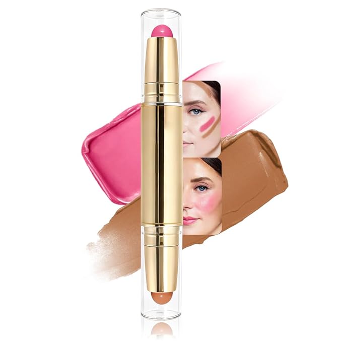 evpct 2In1 Blush Contour Multiuse Makeup Stick, Berry Tan & Brown Creamy Butter Blush Bronzer Contour Contouring Stick for Cheeks Lip Eyes Faces, Mloisturing Radiant Finish, Vegan & Cruelty-Free