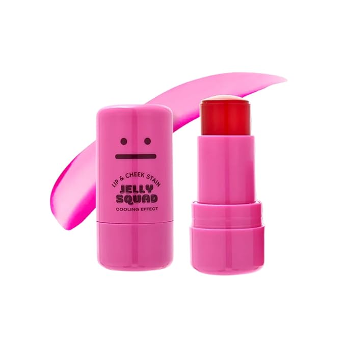 Jelly Squad Lip and Cheek Stain 2 in 1 Tinted Jelly Blush and Lip Stain Long Lasting Lightweight Natural Finish Grumpy Strawberry Red, 0.28 FL.OZ/8G，pack of 1