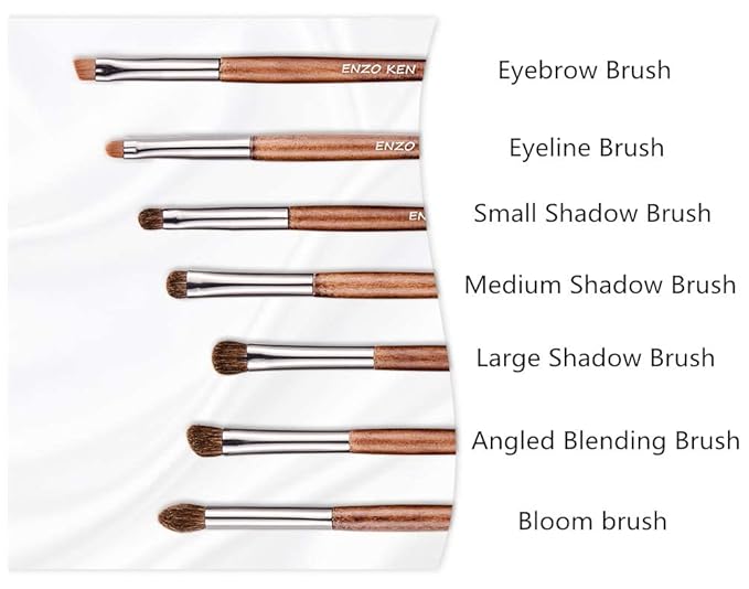 ENZO KEN Natural Pony Hair Eye Shadow Brush Set, Small Eyeshadow Brushes Set, Eye Makeup Brushes Set Professional, Small Nose Contour Brush, Angled Eyeshadow Brush, Eyeshadow Blending Brushes