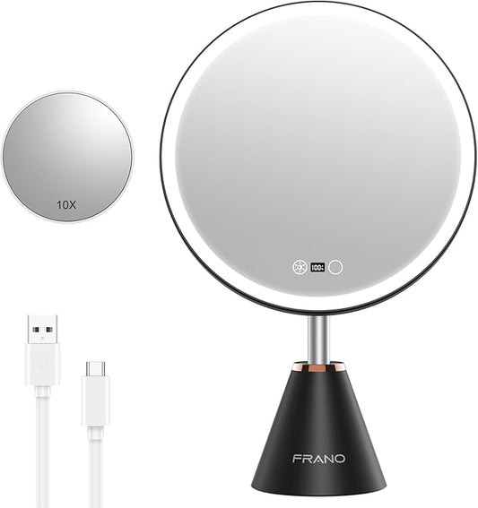 10.5" Professional Makeup Mirror with Lights, Rechargeable HD Vanity Mirror, CRI≥98 True-Sunlight, 3 Color Modes & Stepless Dimming, 5000mAh, Valentines Day Gifts for Her