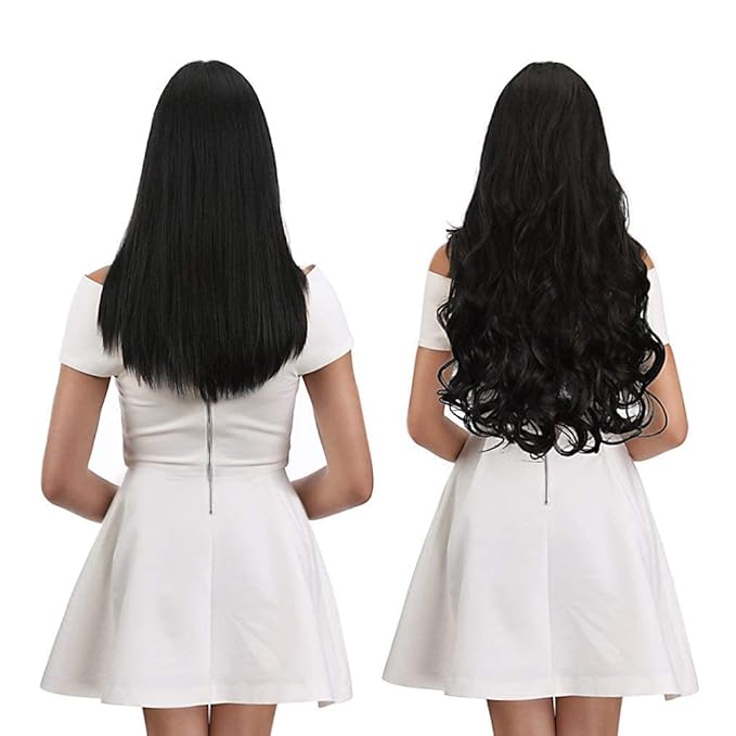 REECHO 24" 1-pack 3/4 Full Head Curly Wave Clips in on Synthetic Hair Extensions HE008 Hair pieces for Women 5 Clips 4.5 Oz Per Piece - Light Blonde