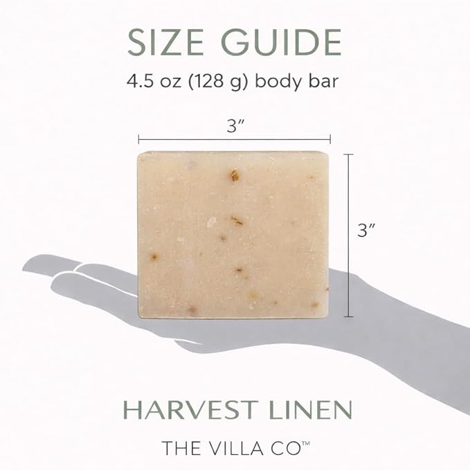 The Villa Co - Harvest Linen | 4.5oz Exfoliating Body Bar for Women & Men | Artisan Made in USA | Natural Ingredients