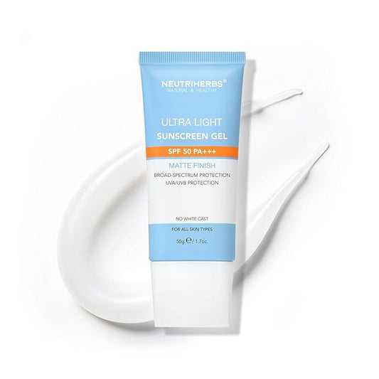NEUTRIHERBS Upgraded SPF50 Clear Gel Sunscreen with Vitamin C, Lightweight Daily Sun Protector Block UVA/UVB, No White Cast PA+++ Broad-Spectrum - Travel Size 1.7 Oz