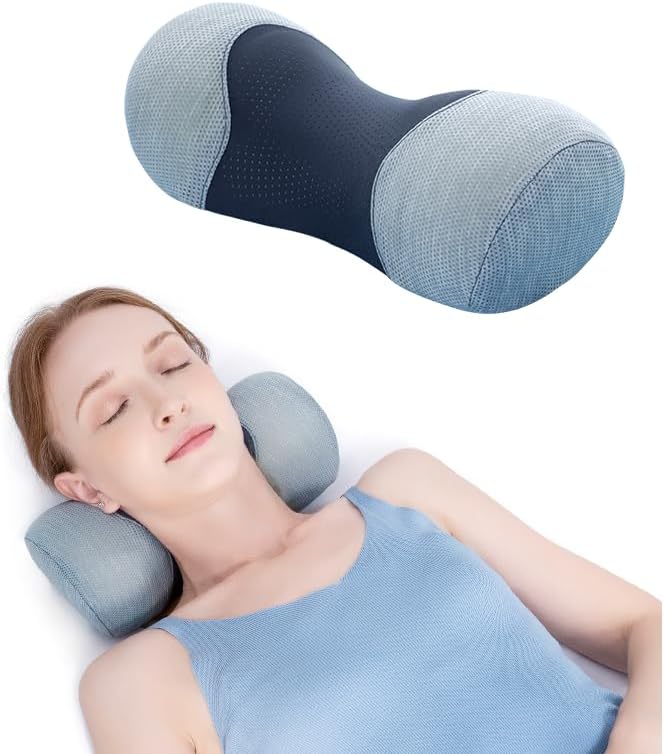 Bespilow Neck Support Pillow for Back Sleeping - Physical Traction Neck Stretcher for Stiffness Relief - Dual-Density Memory Foam Cylinder Cushion - Cooling Orthopedic Roll for Spine Alignment