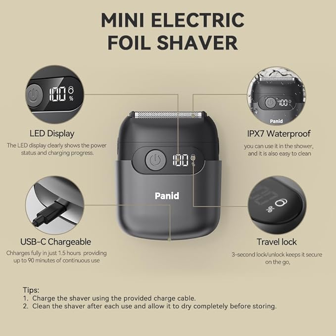 Electric Foil Shavers for Men, Upgraded Mini Electric Razor with 3 Floating Blades, LED Display, USB-C Fast Rechargeable, Portable Electric Shavers for Beard/Face