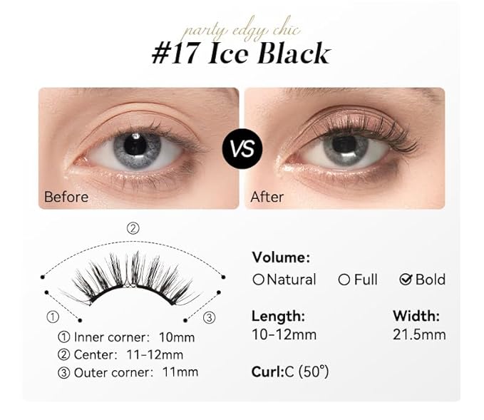 WOSADO Magnetic Eyelashes with Applicator Kit, [V17 Ice Black] Reusable Magnetic Lashes without Eyeliner, Glue-free False Lashes, Waterproof, Lightweight, Suit for Natural Makeup