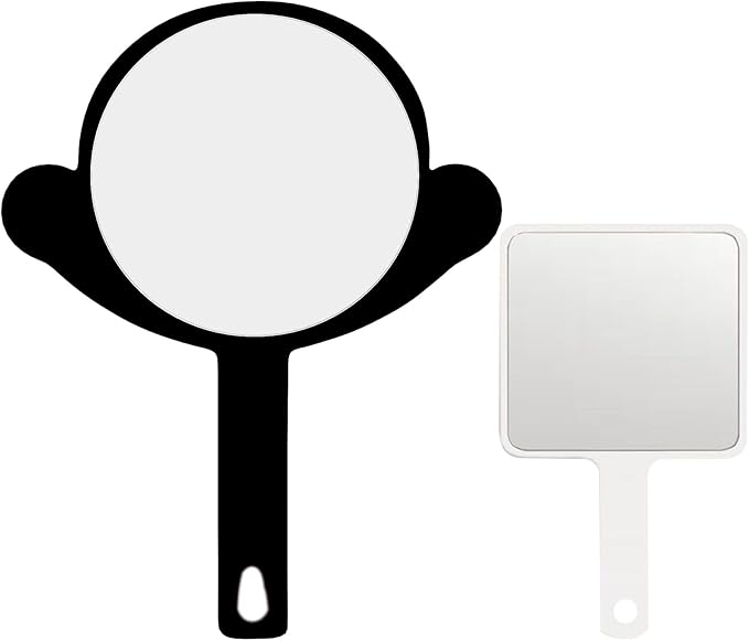 Handheld Mirror, Large + Small 2-Pcs Compact Hand Mirrors With Handle , Bathroom, Salon Barber Mirrors & Makeup, Travel, Pocket-Sized Mirror, Hanging, Hand Mirror for Men (Black, 7.09" Lx 9.06" W)