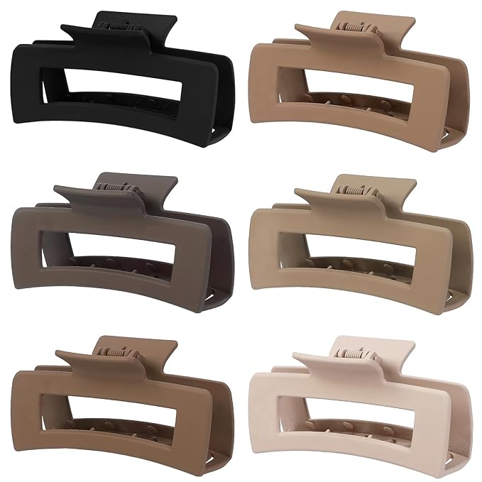 4 Inch Big Hair Claw Clips 6 Pcs Large Claw for Thick Hair Square Hair Clips for Women Rectangle Hair Clips Nonslip Acrylic Banana Jaw Clips Hair Accessories for Girls (Coffee Brown)