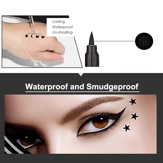 BINGBRUSH Double-sided Liquid Stamp Eyeliner Pen, Face Stamps Makeup Extremely Black Waterproof Slim Gel Felt Tip High Black Pigment Liquid Eyeliner & Seal (black)