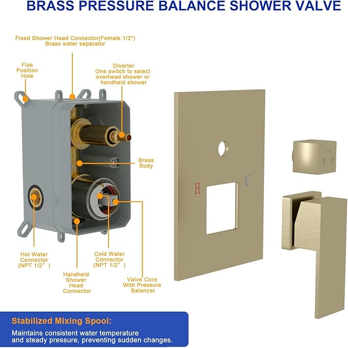 Dcolora 10 In. Rainfall Shower System with Handheld, Gold Shower Faucet Set for Bathroom, Brass Valve, 304 Stainless Steel, Anti-Scald cUPC Certified (Brushed Gold, 10 Inch)