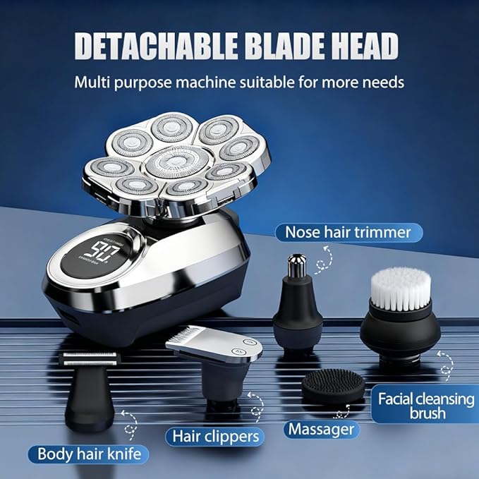 Electric Razor for Men, 9.0 Shaver - IPX7 Waterproof Wet Dry Razor, Rechargeable Cordless with Smart Screen Display, Magnetic Detachable Blades (Standalone Machine)