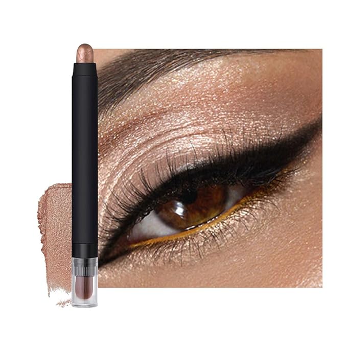 Shimmer Eyeshadow Stick –Rose Gold Dual-Ended Creamy Pearl Eye Shadow Pencil with Built-In Smudger, Waterproof Long-Lasting High Pigment Eye Makeup for Smooth Glide 03#