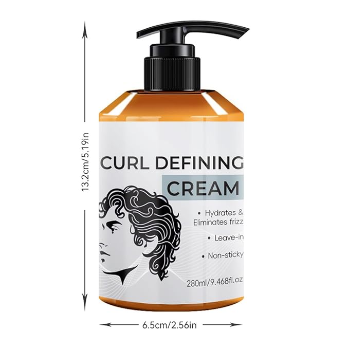 Men's Curl Defining Cream, Long - Lasting Hold Styling Cream for Curly Hair, Hydrates & Boosts Bounce, Frizz Control Adds Shine & Volume Non-Greasy Formula, 280g