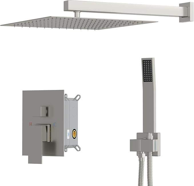 Dcolora 10 In. Rainfall Shower System with Handheld, Brushed Nickel Shower Faucet Set for Bathroom, Brass Valve, 304 Stainless Steel, Anti-Scald cUPC Certified (Brushed Nickel, 10 Inch)
