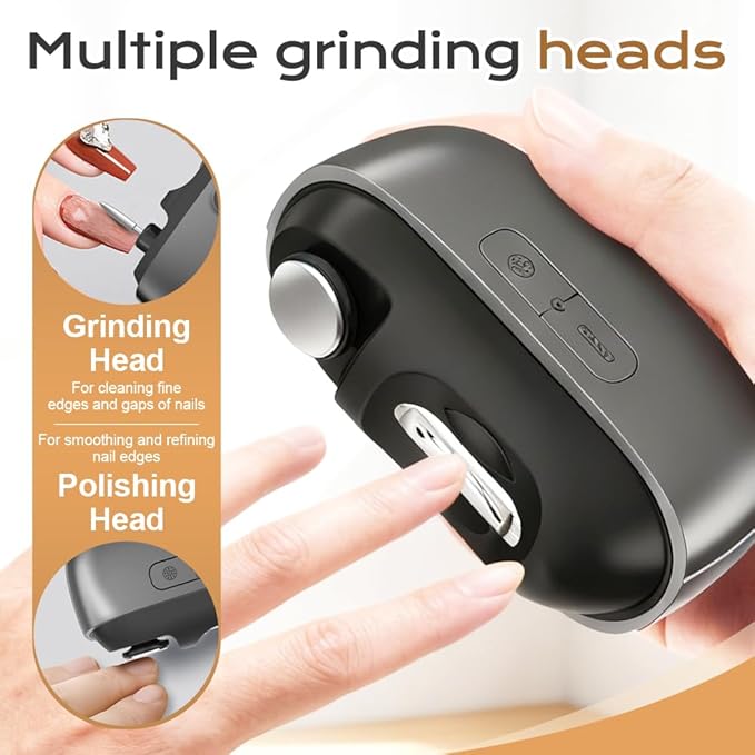 3 in1 Electric Nail Grinder, 2 Speeds Electric Nail Clipper with LED Light, Multifunctional Nail Care Kit for Home and Travel, Portable Manicure Set for Seniors, Gentle Nail Trimmer for Adults (Black)