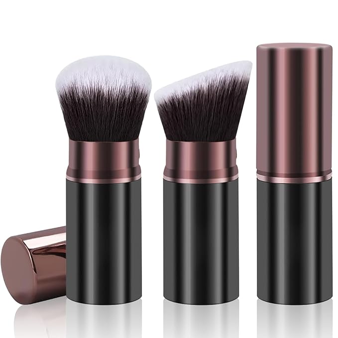 Keriloo Retractable Makeup Brush, Travel Kabuki Powder Makeup Brush 2 Pack, Foundation Face Blush Brushes for Blending Liquid, Blush, Bronzer, Buffing, Sunscreen,Flawless Cosmetics