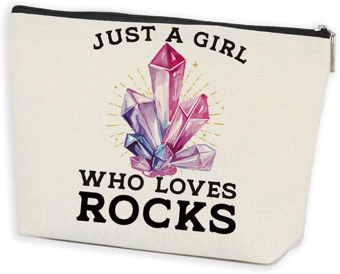 Geology Makeup Bag, Rock Lover Gifts for Women Christmas birthday Gifts, Geologist & Geology Teacher Gifts，Just A Girl Who Loves Rocks Cosmetic Bag Zipper Pouch Toiletry Bag