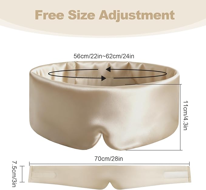 Fzxdfg Natural Silk Sleep Mask Blackout Adjustable Band Eye Masks for Travel Office Side Sleeper Women Large Size Silk Sleeping Mask Man