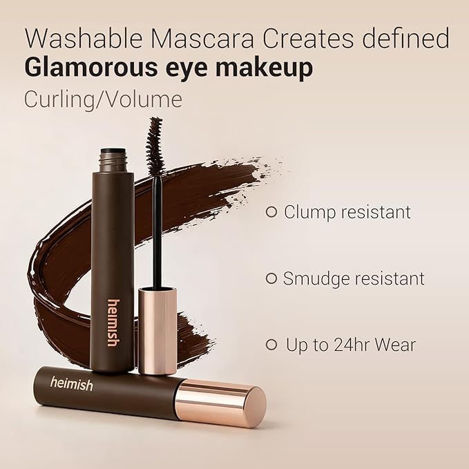 HEIMISH Dailism Smudge Stop Mascara, Volumizing & Lengthening, Long-lasting, Waterproof, Smudge-proof, Non-Clumping, Washable Cleansing Korean Mascara, 0.32oz/9g - Brown Volume