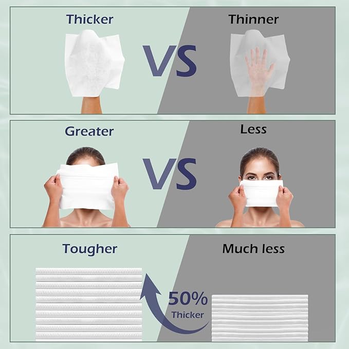 Disposable Face Towel, Clean Towel, Extra Large 12" x 10", Soft Dry Wipe Face Wash, Makeup Remover, Biodegradable Towelette for Sensitive Skin 320 Count (4 Pack)