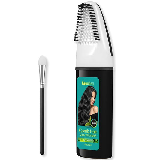 Easy Black Hair Dye,Natural Hair Dye Shampoo for Women,Semi Permanent Hair Color Cover Gray White Hair,Champu Para Canas Hair Dye 4 in 1 With Comb Herbal Plant Hair Color Shampoo(Black)