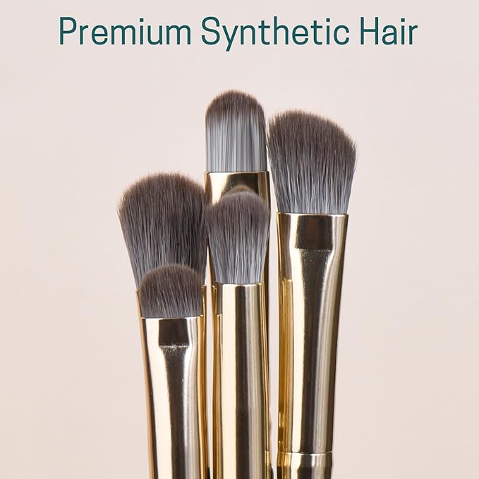 SHELWIN Eyeshadow Makeup Brushes Set with Case 5 PCS Soft Synthetic Hairs Eye Makeup Brushes for Blending Eyebrow Eyeliner Eyeshadow （Green）