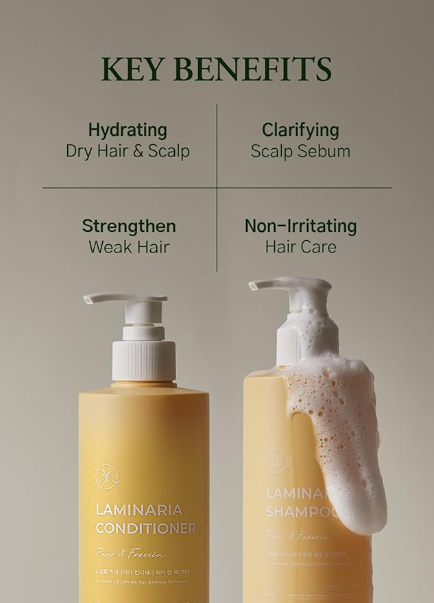 laferme Laminaria Shampoo & Conditioner Set Pear & Freesia with Organic Ingredient | Sulfate & Praben free Korean haircare Hydrating for Dry & Damaged Hair 33.8 FL OZ