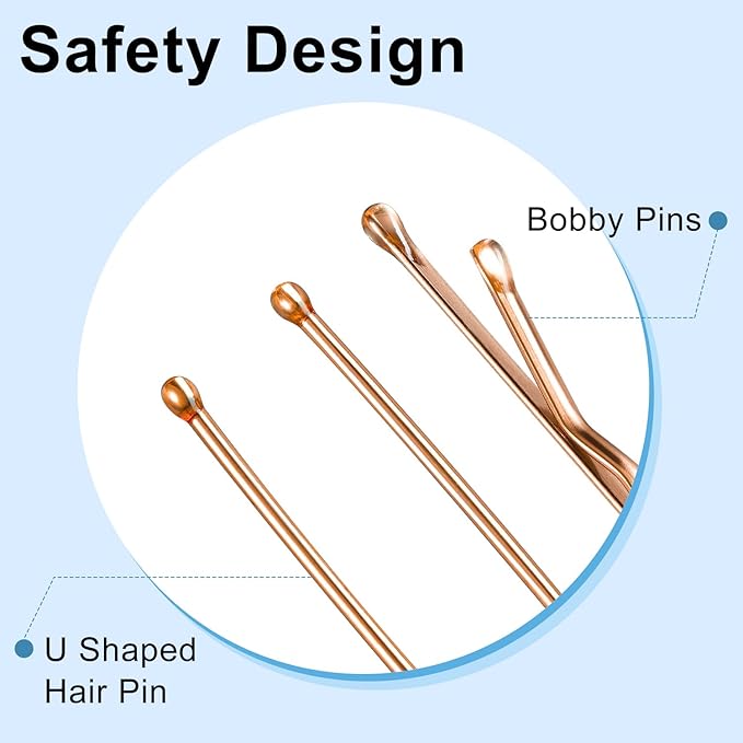 TsMADDTs Hair Pins, 200 pcs Rose Gold Bobby U Shaped Hair Pins for Women Styling, Ballet Bun with Box, 2.4in & 2in