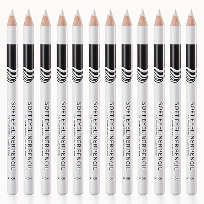 12PCS White Waterproof Inner Eyeliner, Eyebrow Pencil for Women– Multi-Use Cream Pen with Sharpener for Liner, Shadow,Matte Quick Dry Eye Pencils, Smudge Proof, Delineador de ojos