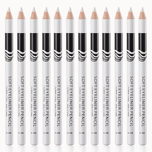 12PCS White Waterproof Inner Eyeliner, Eyebrow Pencil for Women– Multi-Use Cream Pen with Sharpener for Liner, Shadow,Matte Quick Dry Eye Pencils, Smudge Proof, Delineador de ojos