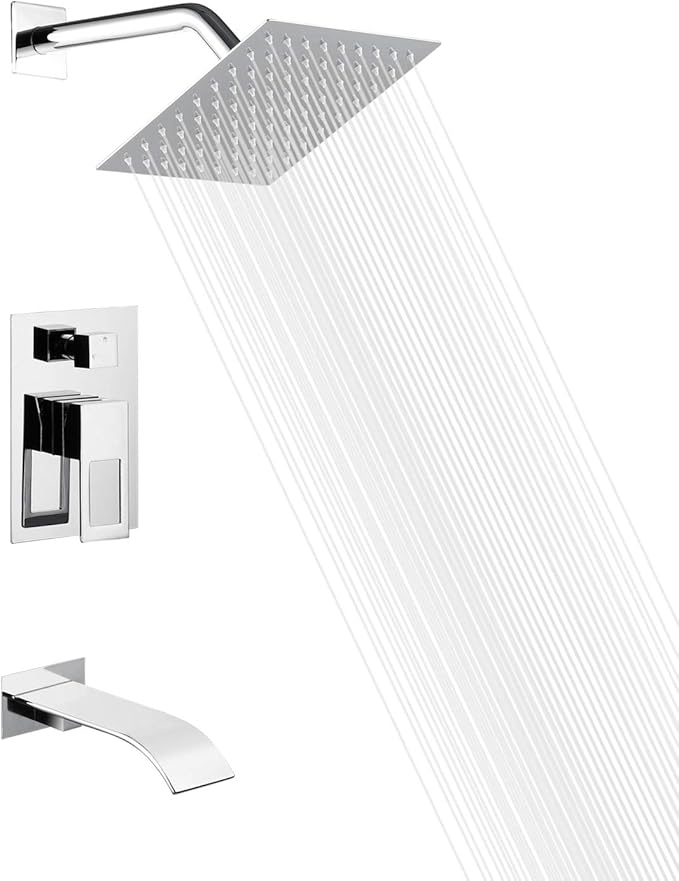 sumerain Tub and Shower Faucet with Waterfall Tub Spout, Anti-scalding Pressure Balance Valve, Chrome Finish