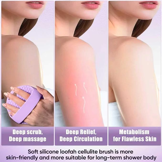 New Upgrade - Silicone Body Scrubber, Anti Zinc Infused - Heavy Nodes, Multifunctional Silicone Loofah for Humid Environment, Shower, Exfoliating, Lymphatic Drainage, Blood Circulation - Purple
