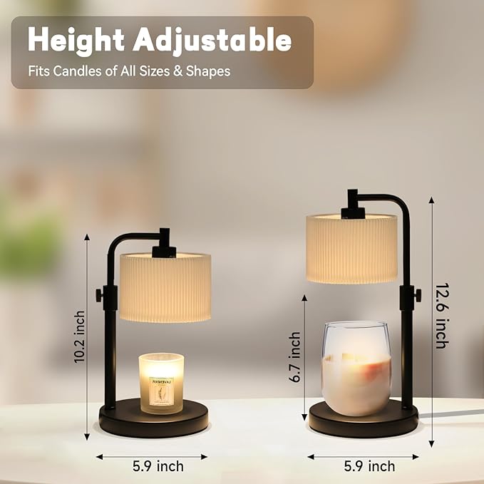 Candle Warmer Lamp with Timer, Candle Wax Warmer Adjustable Height Candle Lamp Warmer for Jar Candles, Christmas Gifts House Warming Gifts for Women (Black-Upgrade)