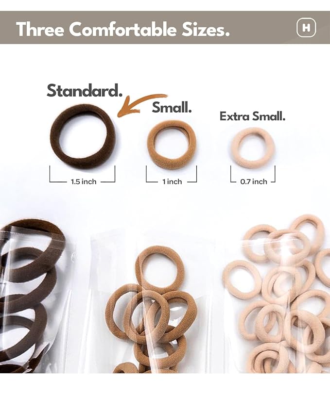 Cyndibands Seamless Hair Ties - Light Brown - Gentle Hair Ties No Damage, Standard Size 1.5 Inch, Soft and Stretchy Nylon Fabric Ponytail Holders - 12 Count