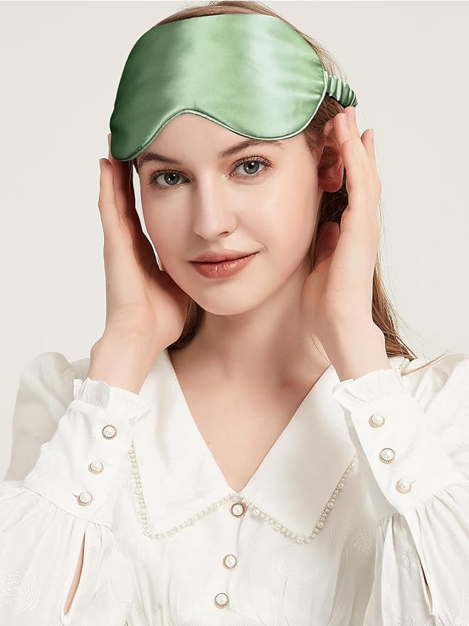 SILKTALE 100% Mulberry Silk Eye Mask for Sleeping with Silk Wrapped Adjustable Strap,Sage Green