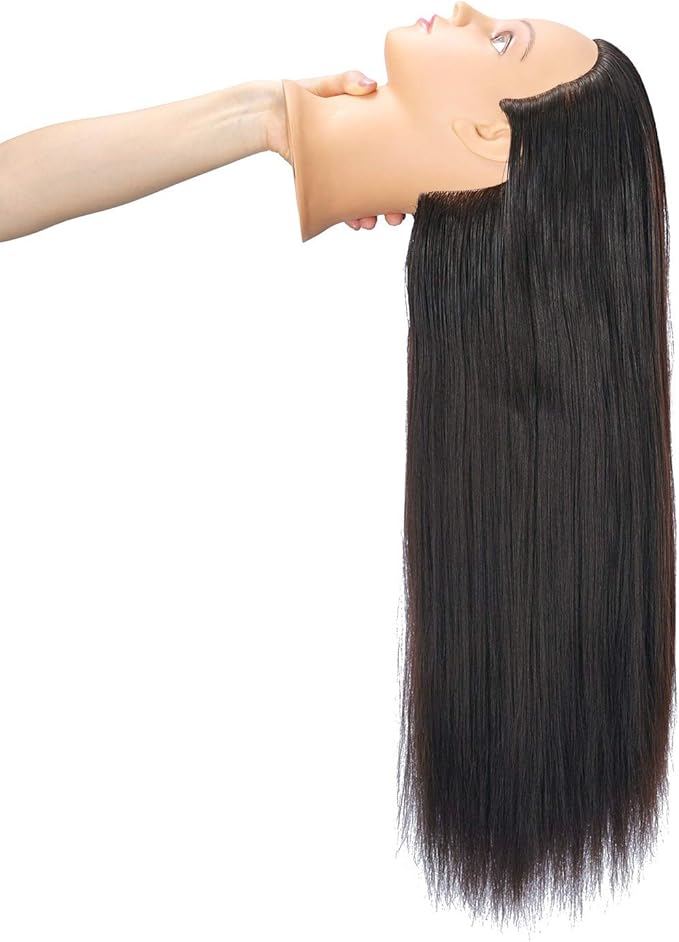 Hairingrid 26"-28" Mannequin Head Hair Styling Training Head Manikin Cosmetology Doll Head Synthetic Fiber Hair and Free Clamp Holder (Black)