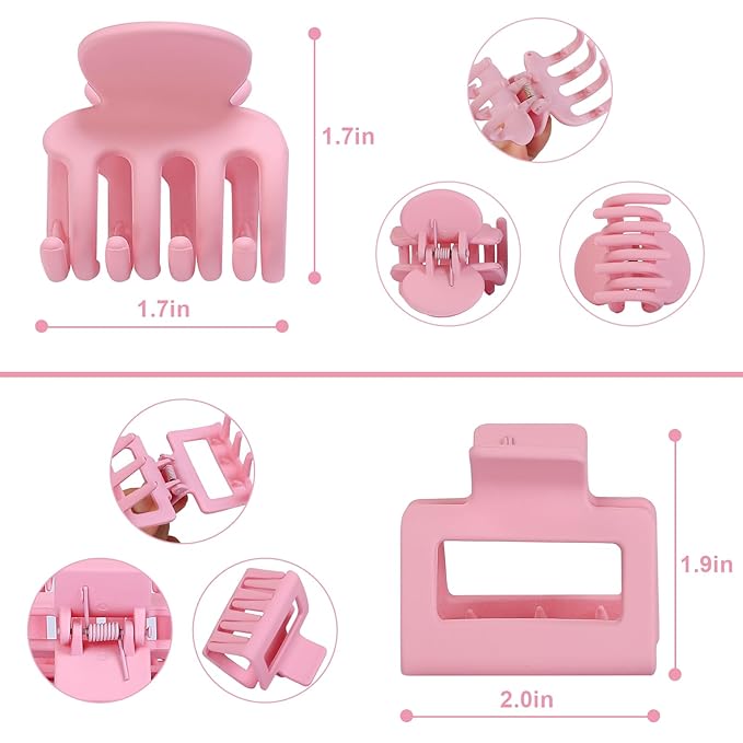 Medium Hair Clips Combination 2 Styles Small Claw Clips for Thin Hair 8 Pcs Matte Non-slip Rectangle Jaw Clips Square Hair Accessories for Women and Girls (Colorful)