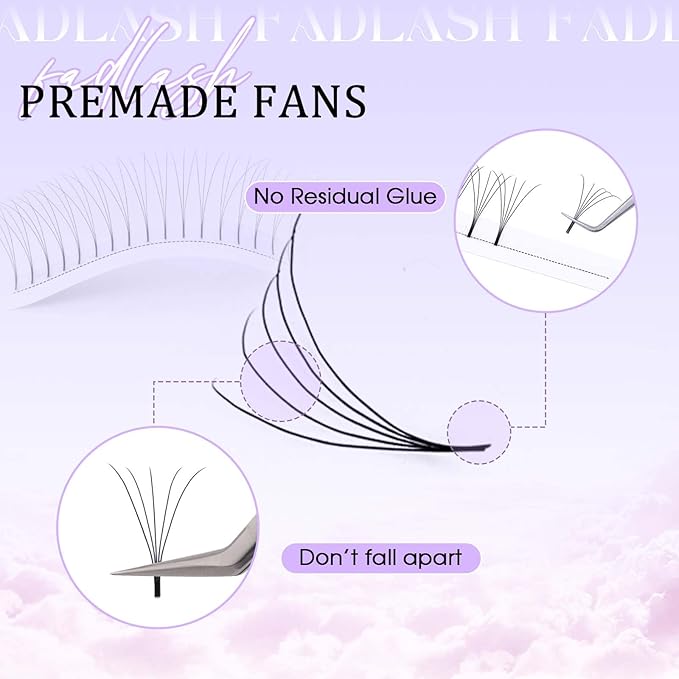 FADLASH Premade Lash Fans C Curl Premade Fans Eyelash Extensions 5D 0.07 Volume Lash Fans Premade Handmade Premade Lash Extensions Fans (5D-0.07C-9mm)