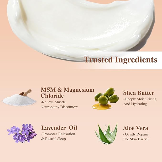 Neuropathy Cream - Neuropathy Nerve Relief Cream - Magnesium Mama Oasis Lotion for Foot, Hands, Legs Comfort, Sleep Mama Lotion, Includes Magnesium, Aloe Vera, MSM, Suitable for All Skin Types, 4 oz