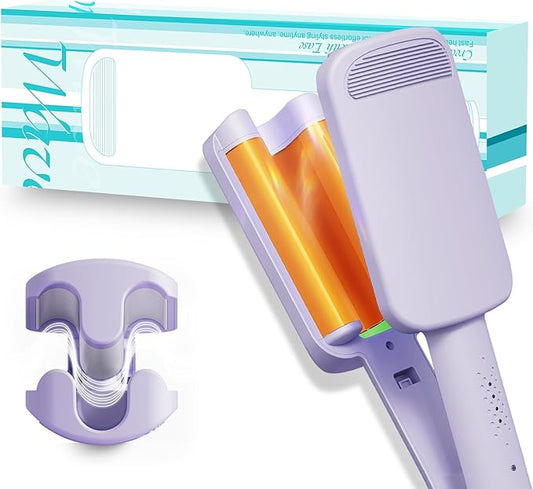 Waver Curling Iron Hair Crimper 1.25 Inch Crimper Hairs Tool with Ceramic 3 Barrel Ionic Deep Hair Waver for Women Hairs Curler for Long & Short, Easy to Use, Dual Voltage, Anti-Scald (Purple)