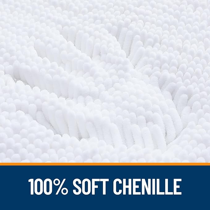 OLANLY Bathroom Rugs 32x20, Extra Soft Absorbent Chenille Bath Rugs, Rubber Backing Quick Dry, Machine Washable Bath Mats for Bathroom Floor, Tub and Shower, Home Decor Accessories, White
